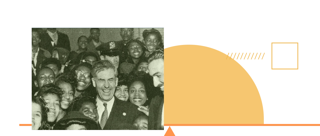 Henry A. Wallace waving from a campaign car, beside archive photographs of supporters at a rally.